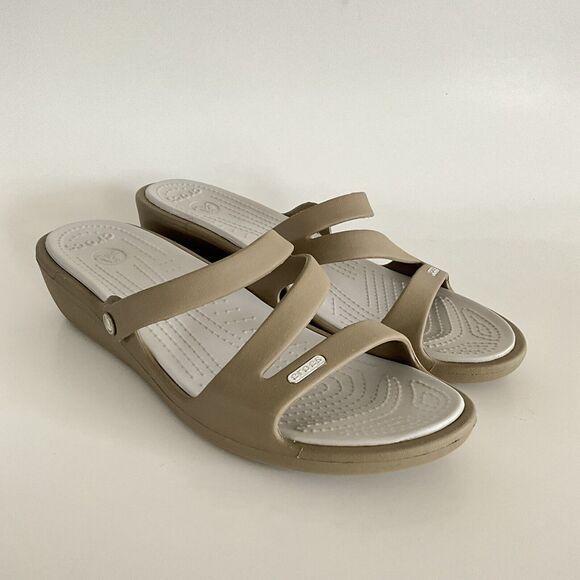 CROCS Sandals Women 11M Tan Open-toe Strappy Mules - Picture 12 of 12